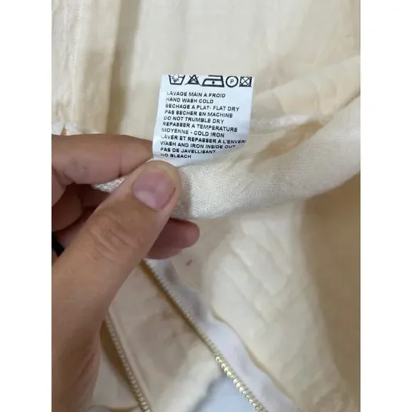 Stefan Green 2 Cardigan Sweater Merino Wool Blend Cream Gold Zip Trim Boxy - Picture 9 of 11